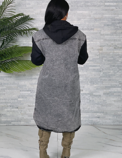 OVERSIZED HOODED DENIM LONG JACKET